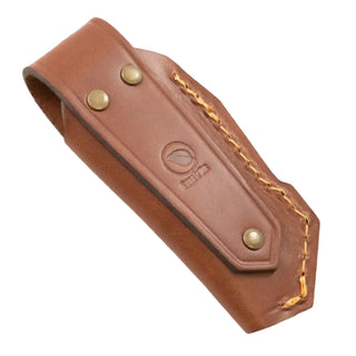 Stylish Veg tanned knife sheath for the Lars Falt folding knives by Casstrom features a large belt loop
