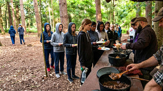 Dinner is served at a Bushcraft for schools course