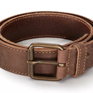 Hults Bruk Brown leather belt with antiqued brass fittings and complimenting stitching