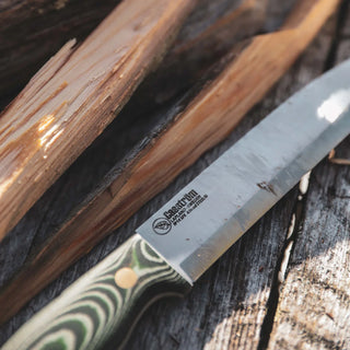 Casstrom No.14 Swedish Forest Knife with a green Micarta handle.