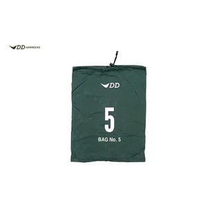 DD Organiser bags, 5 waterproof bags to organise your kit when in the outdoors. Green waterproof bags with a drawstring closure.