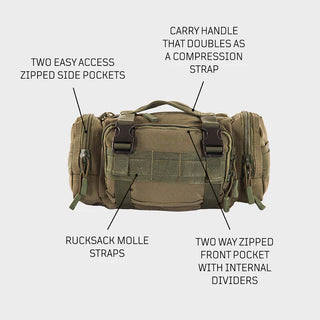 Snugpak Responsepack - a lightweight and convenient hip pack for essential items. zipped pouches and molle loops allow safe storage of your kit
