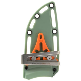 Sage Green Sheath for SOG Tellus knife, showing the SOG Universal Mounting System.