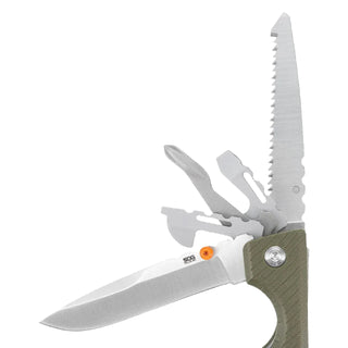 SOG Tellus Milti-Tool. A green handled multi tool featuring everything you need to tackle any surprise job!