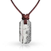 Wazoo Gear Viking Whetstone pendant necklace, natural Arkansas stone, on a leather cord.