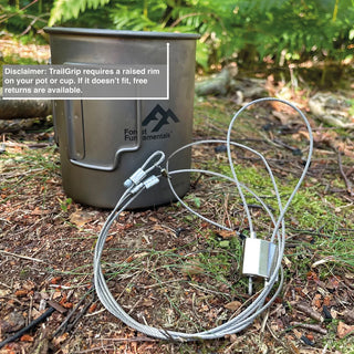 Forest Fundamentals TrailGrip pot and cup hangers. A stainless steel wire that can hold a cup or pot over a fire with ease.