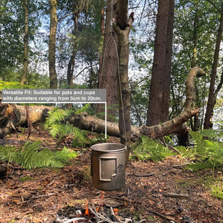 Forest Fundamentals TrailGrip pot and cup hangers. A stainless steel wire that can hold a cup or pot over a fire with ease.